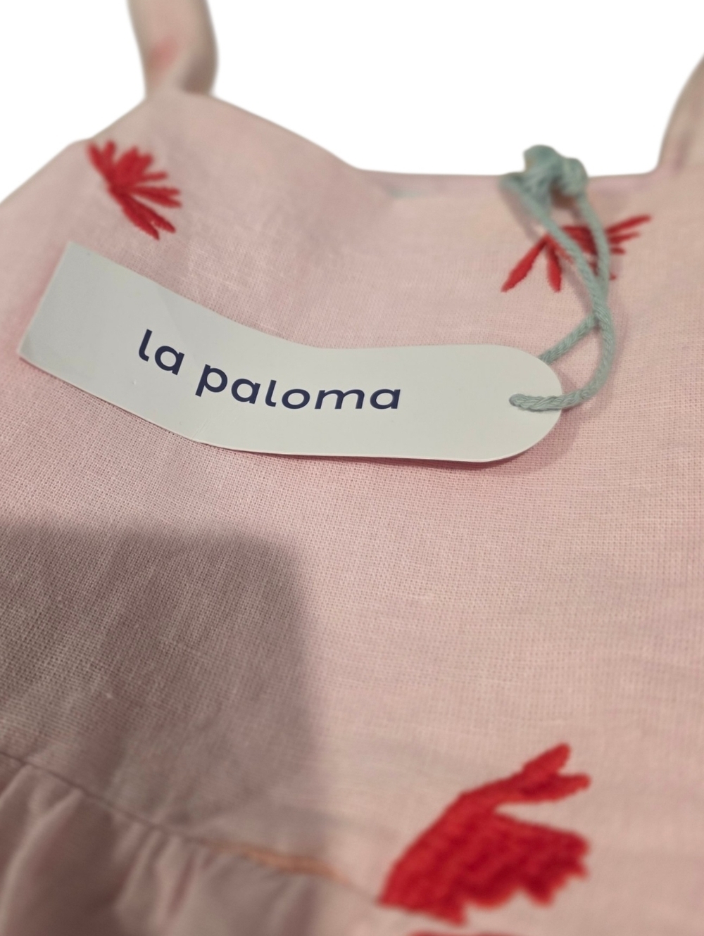 La Paloma Girls' Pink Embroidered Floral Tiered Cotton Dress Size 8-9 - Picture 6 of 7